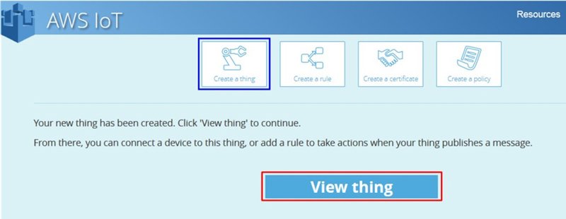 Amazon Web Services user interface for Internet of Things view option