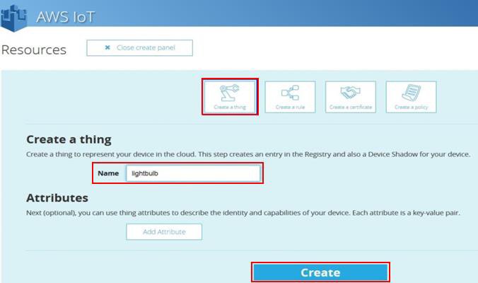 Amazon Web Services user interface for Internet of Things