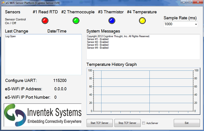 Screenshot of Cypress Wireless Temperature Sensor Application