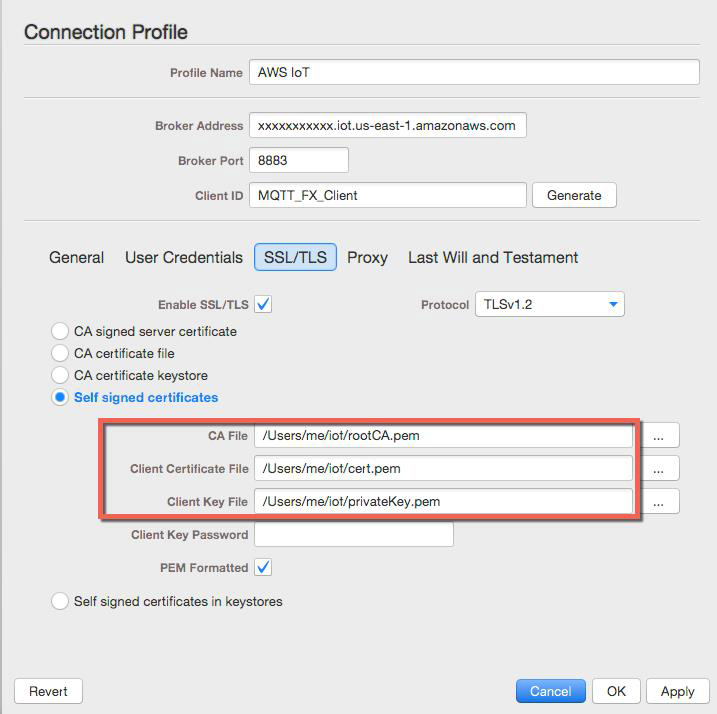 Inventek Systems eS_WiFi Demo project connection profile self signed certificate setting