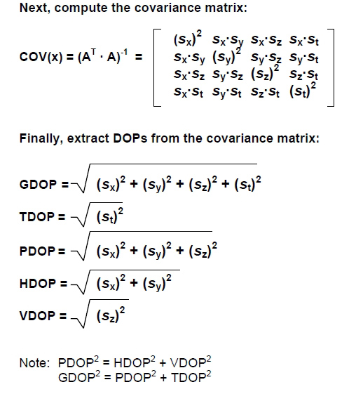 covariance matrix and DOPs from the covariance matrix