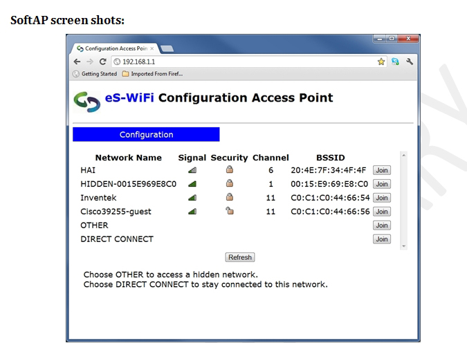 eS-WiFi Configuration Access Point User Interface