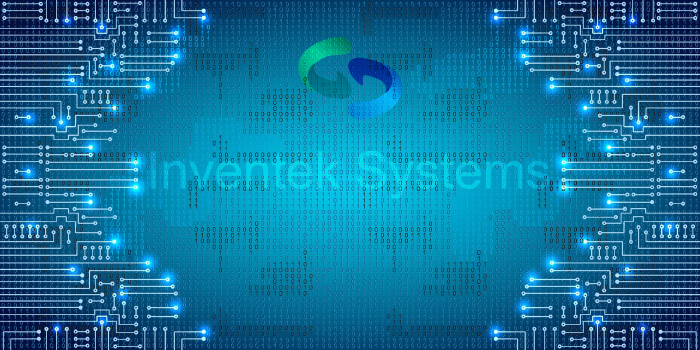News Article Feature Image has electronic circuit board background and Inventek System Brand Logo News Article Feature Image